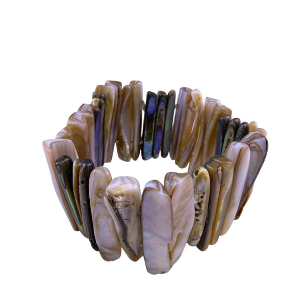 Vintage Womens Beige White Natural Shell Stretch Bracelet  Handmade Unique