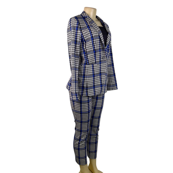 Banana Republic Womens Blue Black Plaid Pants Suit - Blazer & Slim Fit Sz 4 & 6