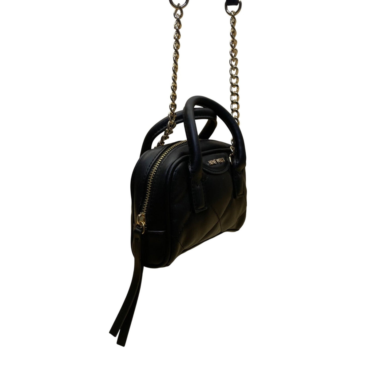 Nine West Women’s Black Faux Leather Quilted Gold Chain Strap Crossbody Mini Bag