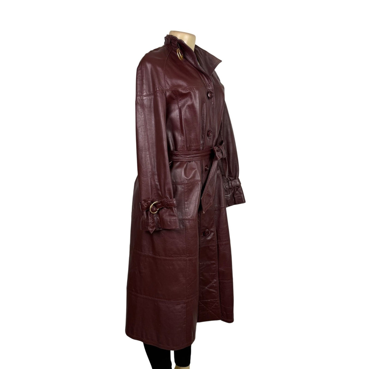 Tfc Women Maroon 100% Genuine Leather Belted Trench Coat Lined With Rayon Sz 8