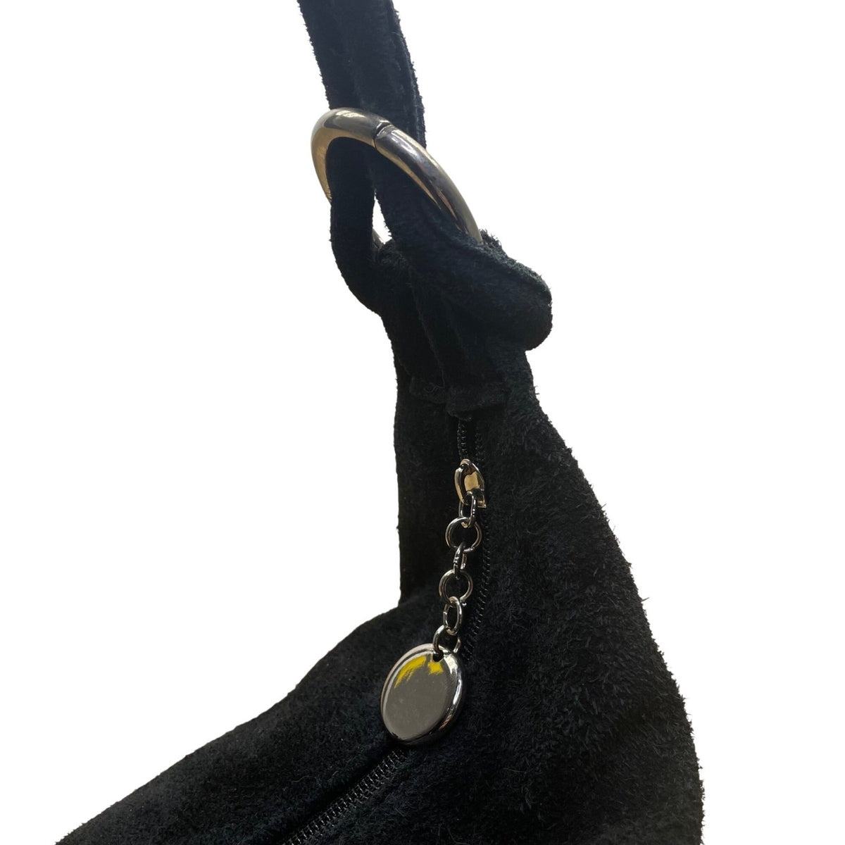 Casper Women’s Black Suede Soft Interior Pocket Silver Hardware Classic Hobo Bag