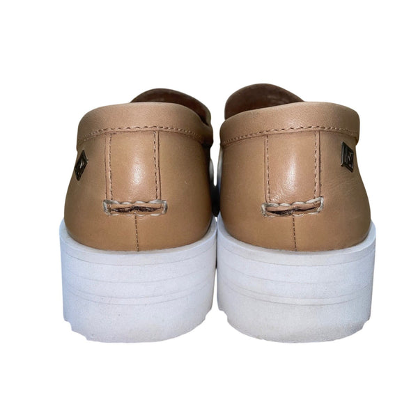 Sperry Women’s Tan Leather Platform Chunky Sole Slip-On Loafers Size 9.5M