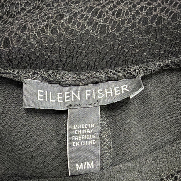 Eileen Fisher Womens Black Sheer Open Cardigan & Silk Dress Set Sz M