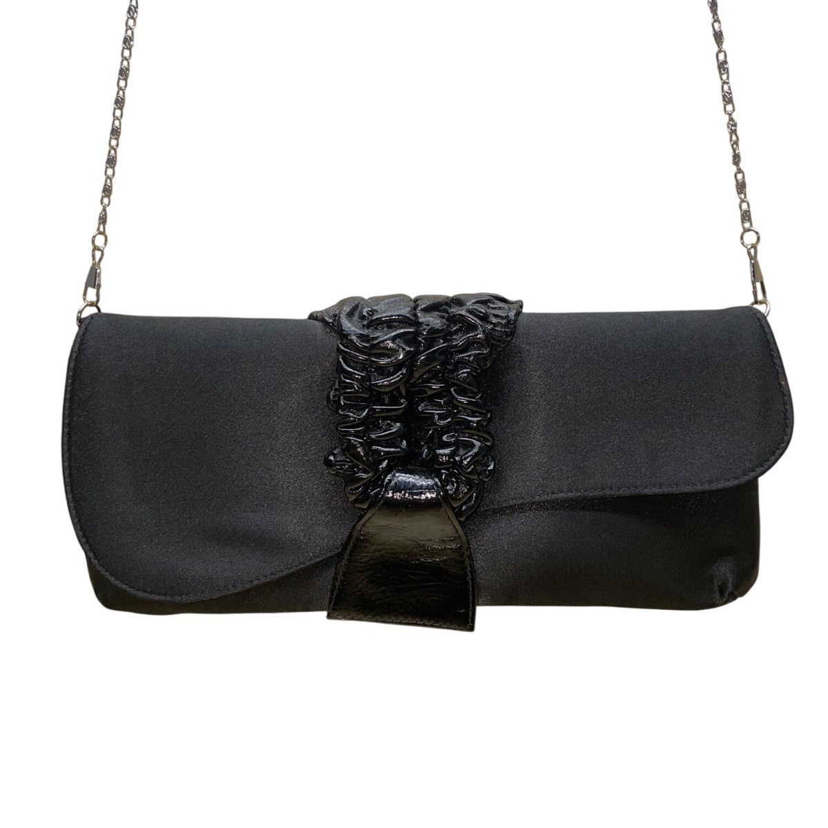 Lulu Townsend Women’s Black Satin With Ruched Detail Chain Strap Clutch Bag