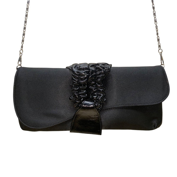 Lulu Townsend Women’s Black Satin With Ruched Detail Chain Strap Clutch Bag