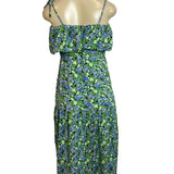 Hit Women's Green Floral Print Midi Loupette Sleeveless Dress Sz M
