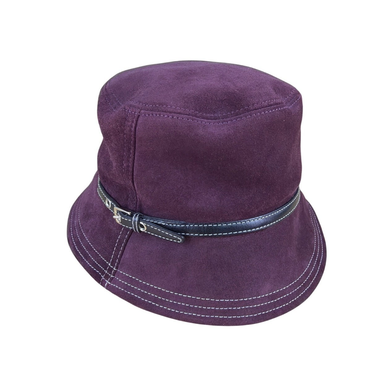 Coach Womens Burgundy Leather Bucket Hat M/L Adjustable Stylish Design