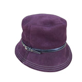 Coach Womens Burgundy Leather Bucket Hat M/L Adjustable Stylish Design