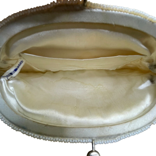 Vintage Women’s Ivory Hand-Beaded Elegant Shell Design Satin Lining Clutch Purse