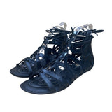 Born Crown Women’s Black Leather Lace-Up  Gladiator Sandals Size 10M