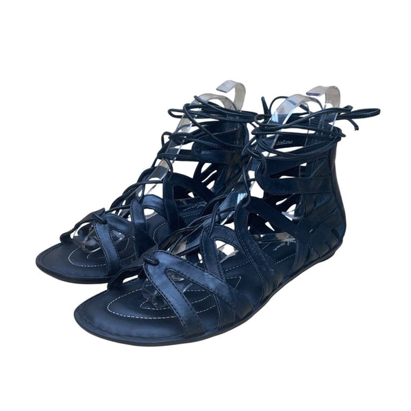Born Crown Women’s Black Leather Lace-Up  Gladiator Sandals Size 10M