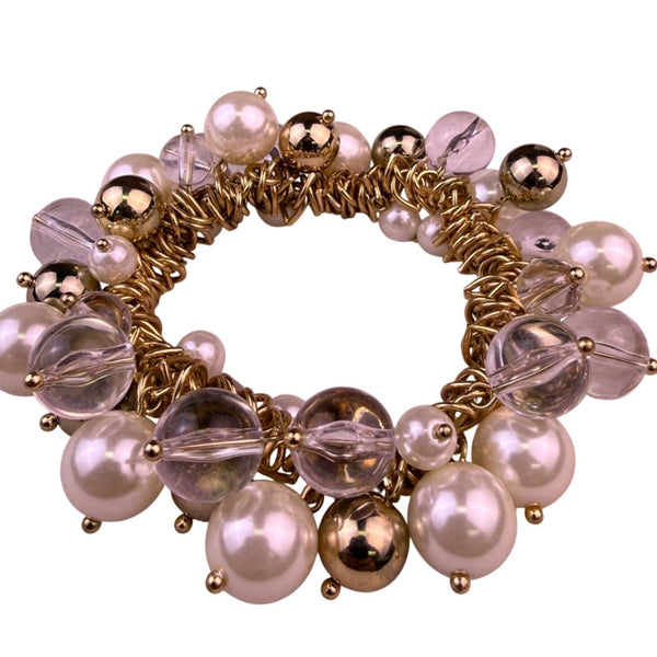Chicos Womens Gold Tone Faux Pearl & Clear Crystal Stretch Bracelet Multi-Bead