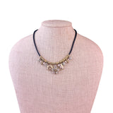 Pilgrim Womens Black Leather Necklace With Gold Tone & Crystal Charm 