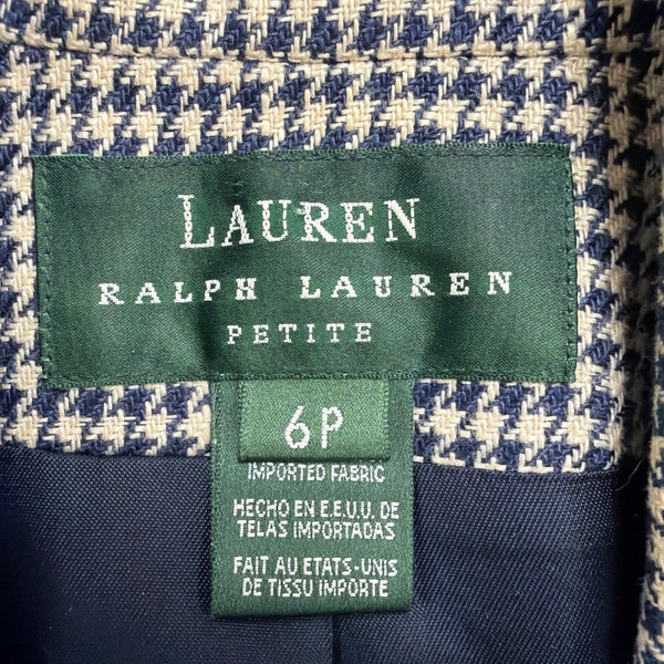 Lauren Ralph Lauren Womens Navy & Beige Houndstooth Linen Blazer Jacket Size 6P