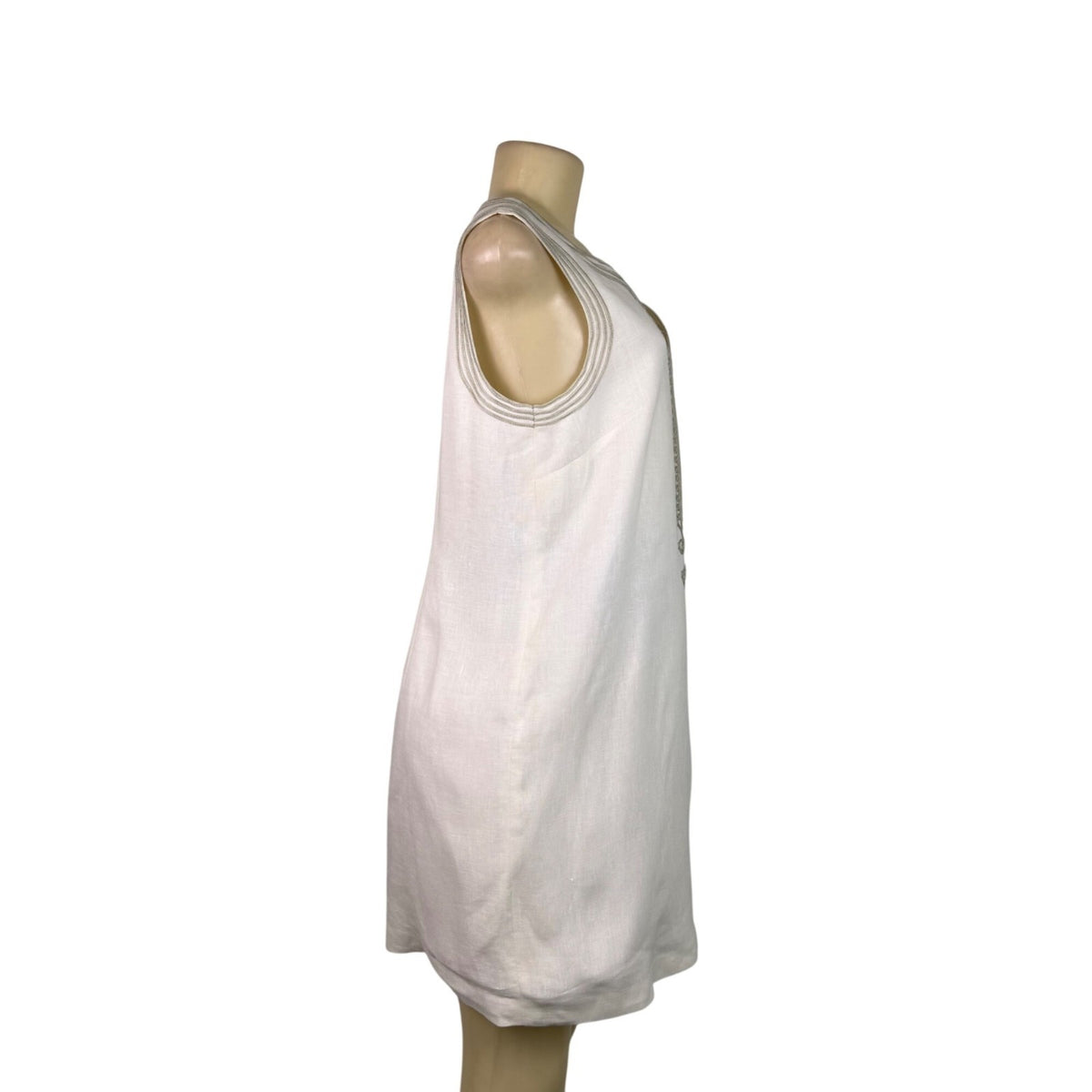 Michael Kors Womens White Linen Sleeveless Shift Dress Embroidered Accent Sz 12