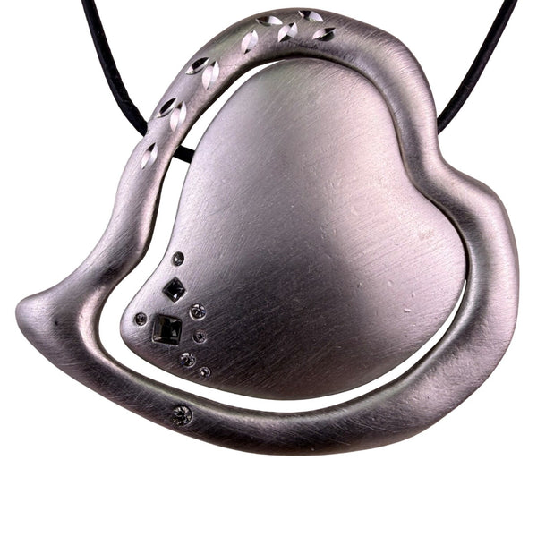 Chicos Womens Silver Tone Metal Heart Statement Necklace Adjustable Cord