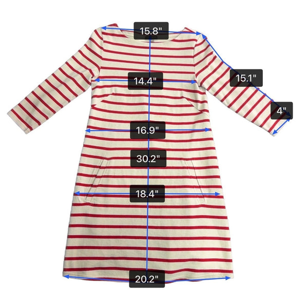 Lilla  P Womens Red / White Striped Dress 3/4 Sleeve Pockets Casual Sz XS