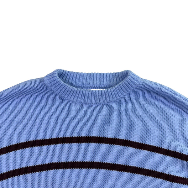 Loft Womens Light Blue & Brown Knit Striped Pullover Sweater Size XL