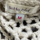 Soho Chick Womens Beige Crochet Knit Shawl Collar Vest Medium Acrylic Open Front