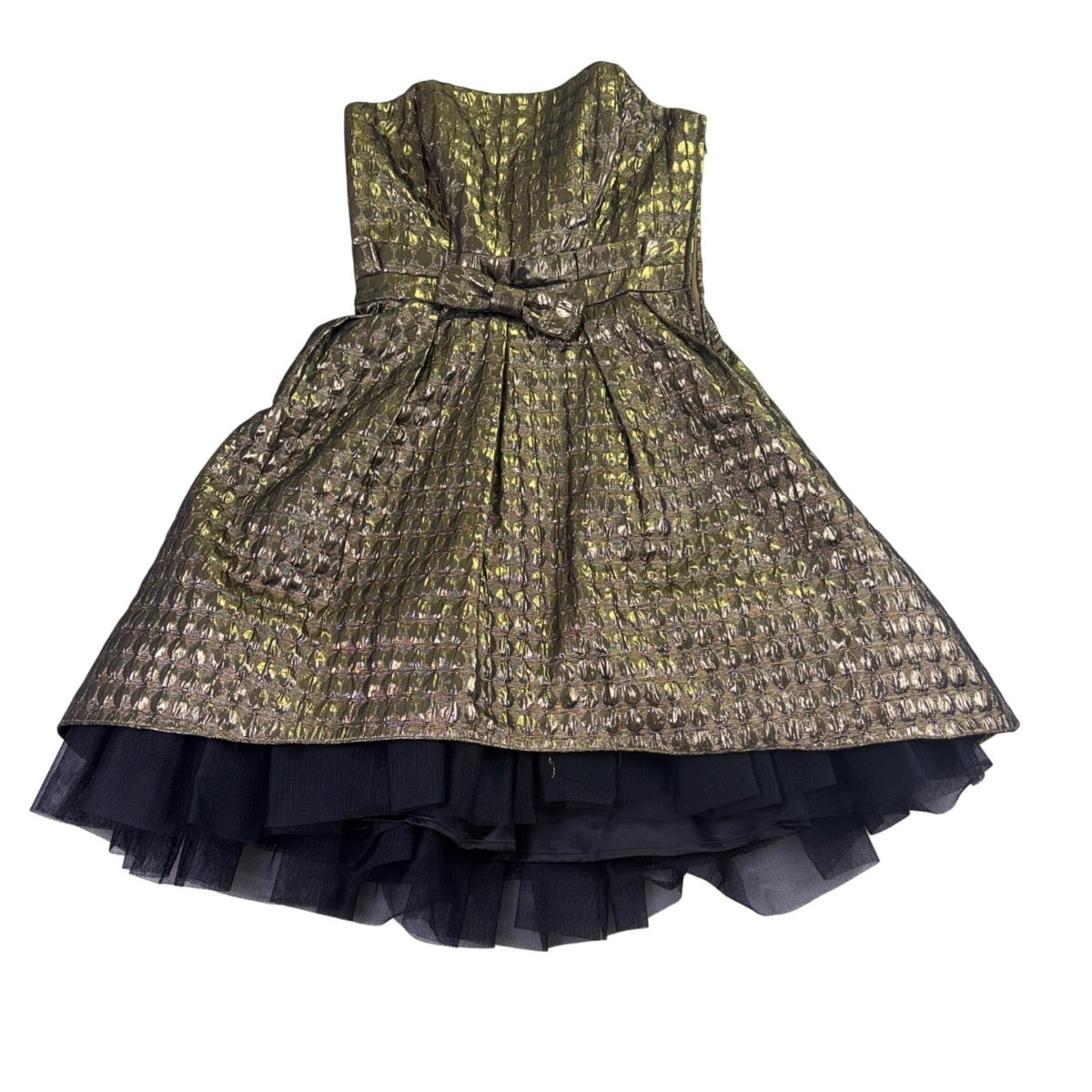Betsey Johnson Womens Metallic Gold Strapless Dress With Bow Detail Sz 4