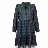 J.Crew Womens Green Plaid Polyester Long Sleeve Tiered Midi Dress Size L