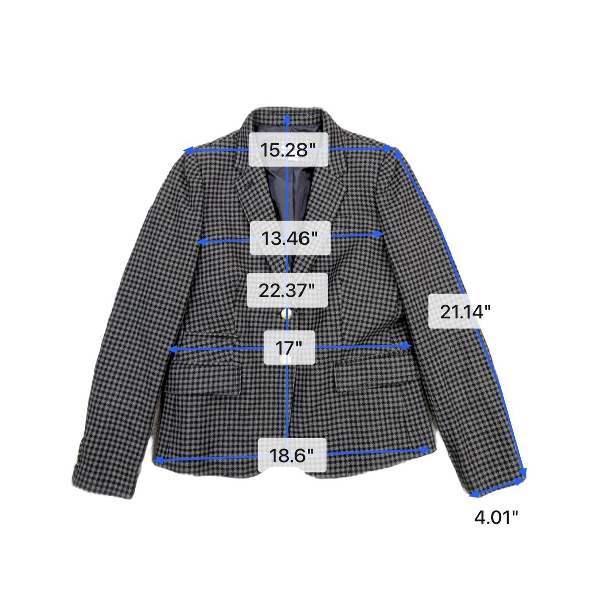 J. Crew Womens Black Houndstooth Wool Blend Blazer With Gold Button Size 4