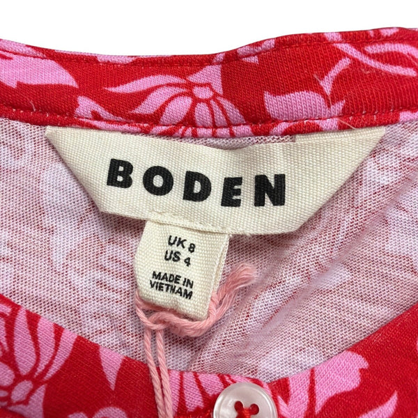 Boden Womens Red Elsa Smocked Yoke Jersey Shirt Long Sleeve Top Sz US 4 - New