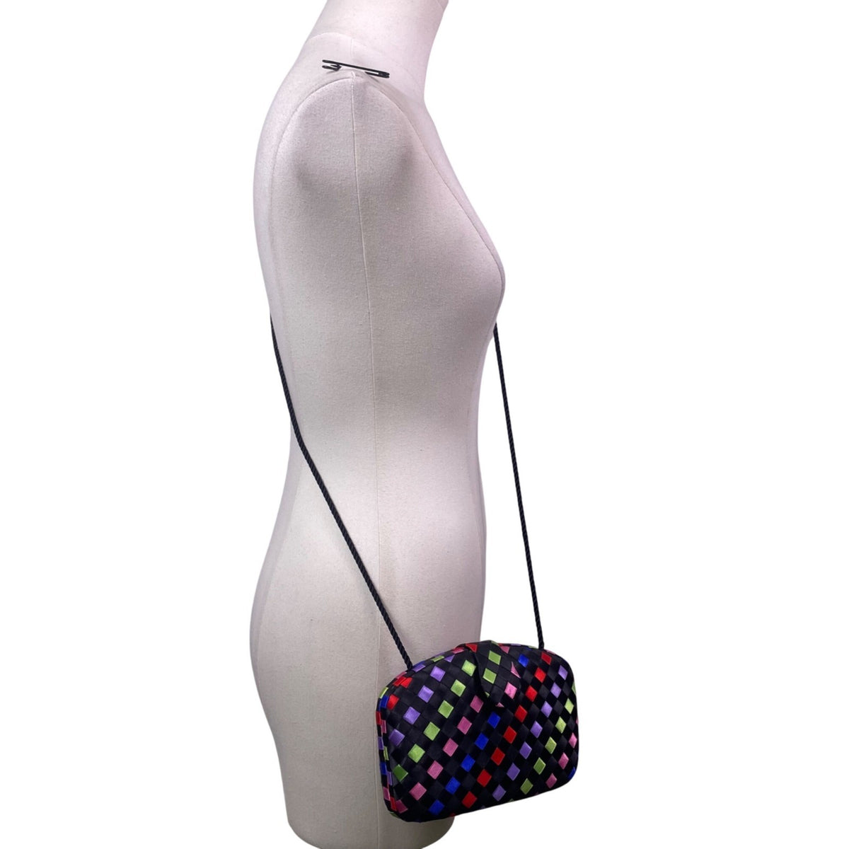 Women’s Black Multicolor Woven Satin Clasp Closure  Crossbody Purse Bag