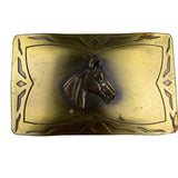 Vintage Brass Mens Western Belt Buckle Horse Head Design Rectangular 3.5
