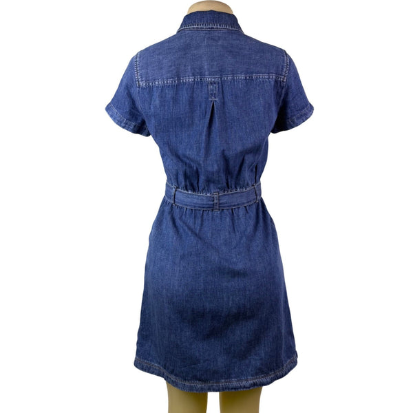 J. Crew Womens Blue Cotton Denim Belted Shirt Dress Pocket Detail Casual Size O
