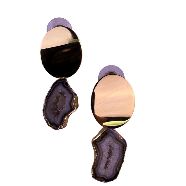Joan Rivers Women Gold Tone & Agate Earrings Natural Druzy Dangle Pierced