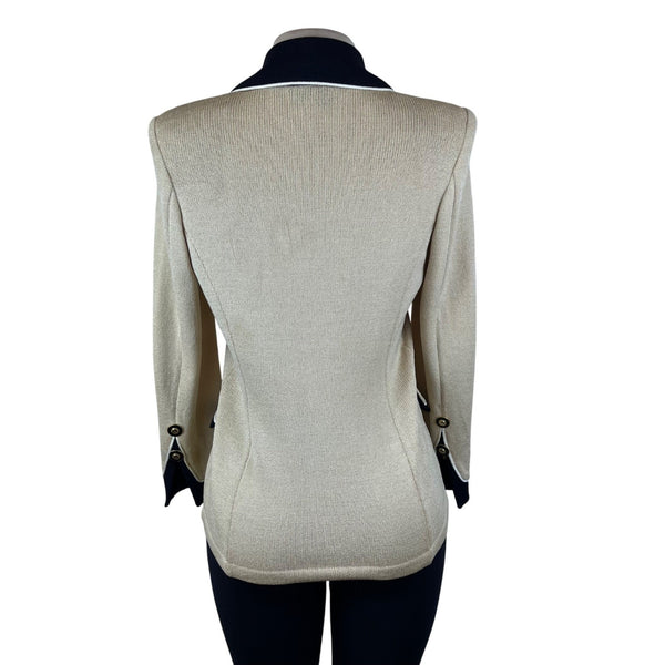 St. John Women's Beige & Black Knit Blazer Jacket Button Front Size 4