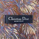 Christian D Mens Brown Blue Feather Print Silk Tie Italy Made USA