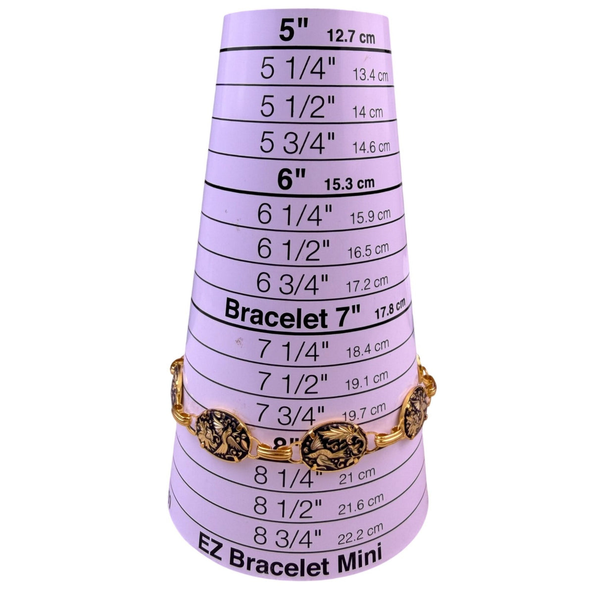 Gold Tone Ladies Black Oval Link Damascene Birds & Flowers Bracelet Toledo
