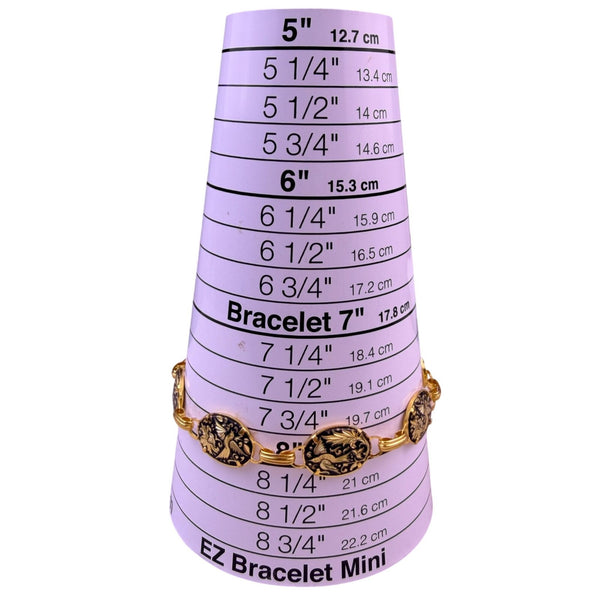 Gold Tone Ladies Black Oval Link Damascene Birds & Flowers Bracelet Toledo