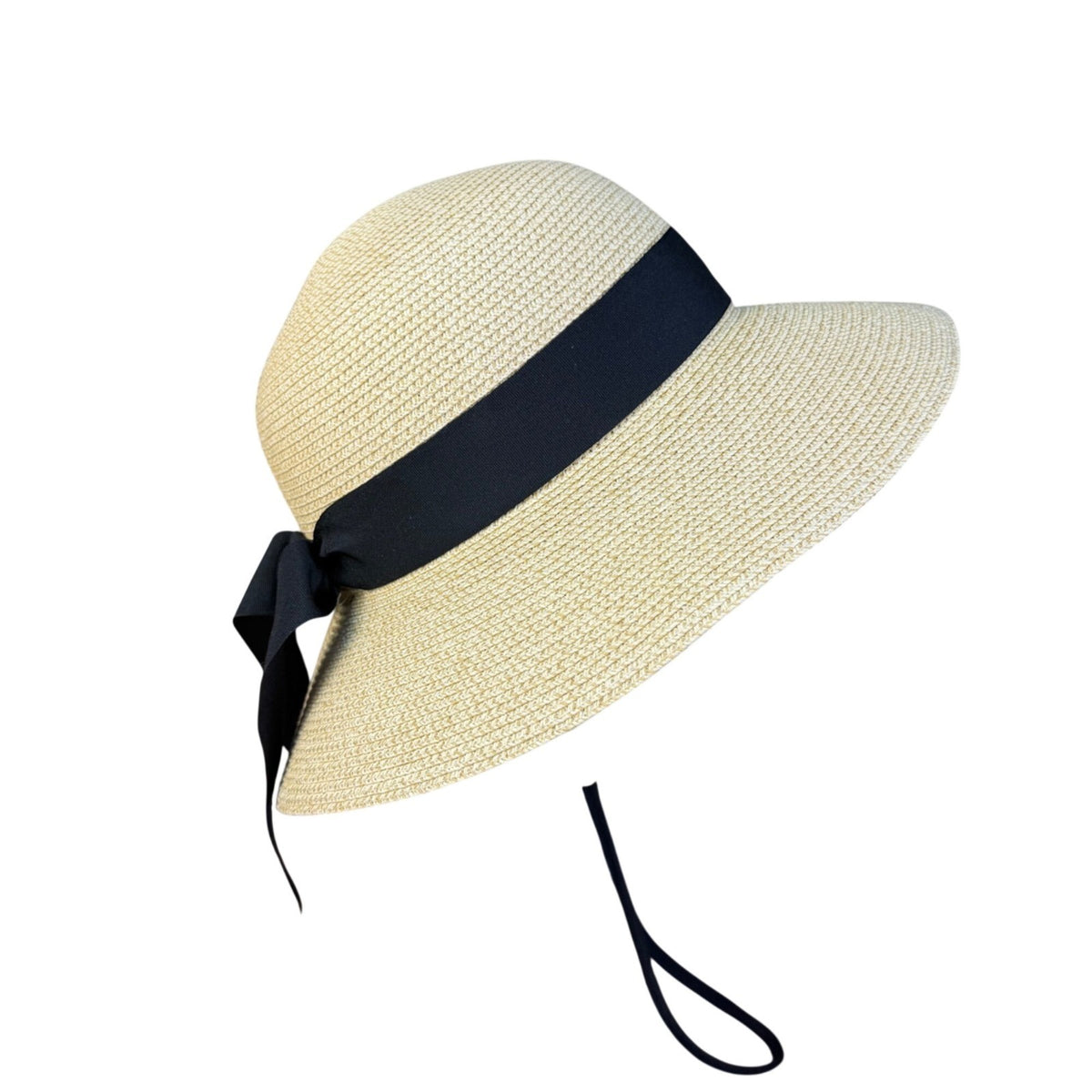 Furtalk Womens Beige Straw Sun Hat UPF 50+ Wide Brim Black Bow Summer