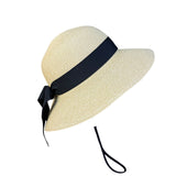 Furtalk Womens Beige Straw Sun Hat UPF 50+ Wide Brim Black Bow Summer