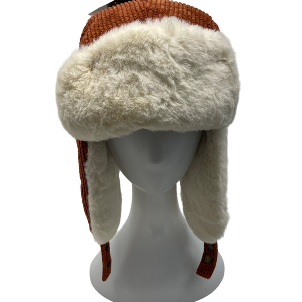 High Desert Gear Unisex Corduroy Faux Fur Trapper Ear Flaps Brown Cream One Size