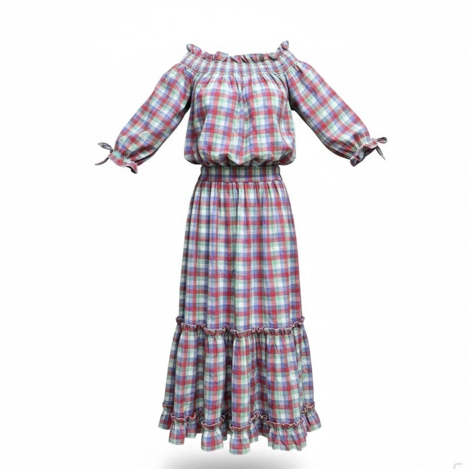 Kate Spade Colorful Checkered Maxi Dress With Ruffled Hem Multicolor Sz XS