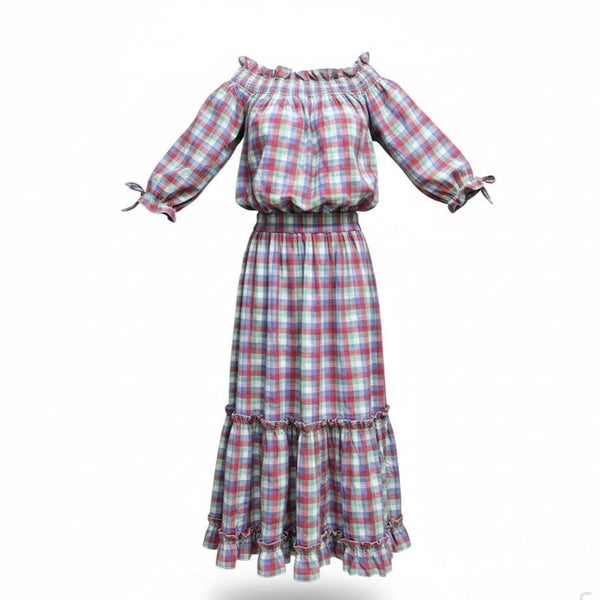 Kate Spade Colorful Checkered Maxi Dress With Ruffled Hem Multicolor Sz XS