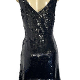 Banana Republic Black Sequin Sleeveless Dress 12P Petite Scoop Neck Front & V-Ba