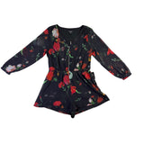 Express Womens Black Polyester Floral Long Sleeve Romper Machine Washable Size L