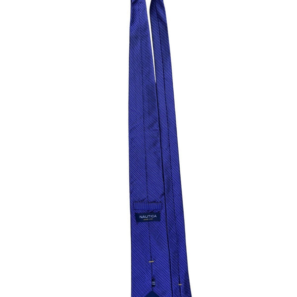 Nautica Mens Blue Silk Checkered Necktie Woven Pattern