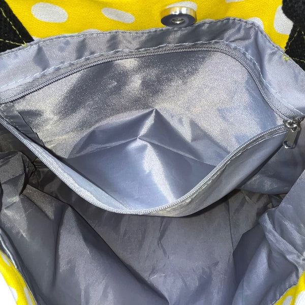 Dog Is Good Women’s Yellow White Polka Dot Canvas "OMG" Graphic Print Tote Bag