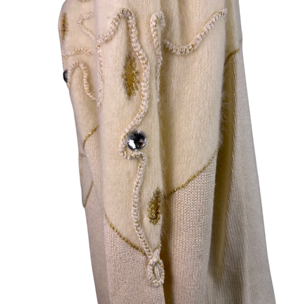 Vintage Madeleine Womens Ivory Embellished Cardigan Long Sleeve Open Front Sz L