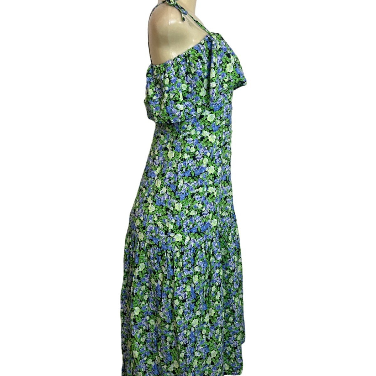 Hit Women's Green Floral Print Midi Loupette Sleeveless Dress Sz M