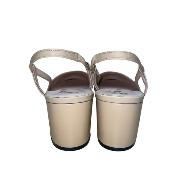 French Sole Ny Women’s Camel Black Leather Slingback Cap-Toe Heels Size 8B