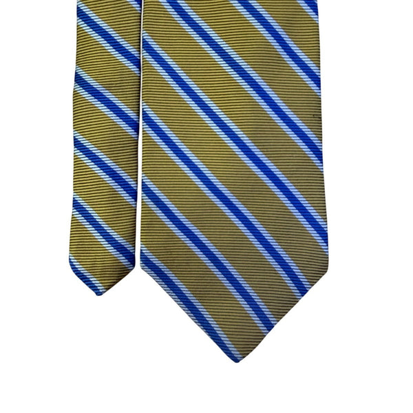 Brooks Brothers Mens Yellow & Blue Striped Pure Silk Necktie