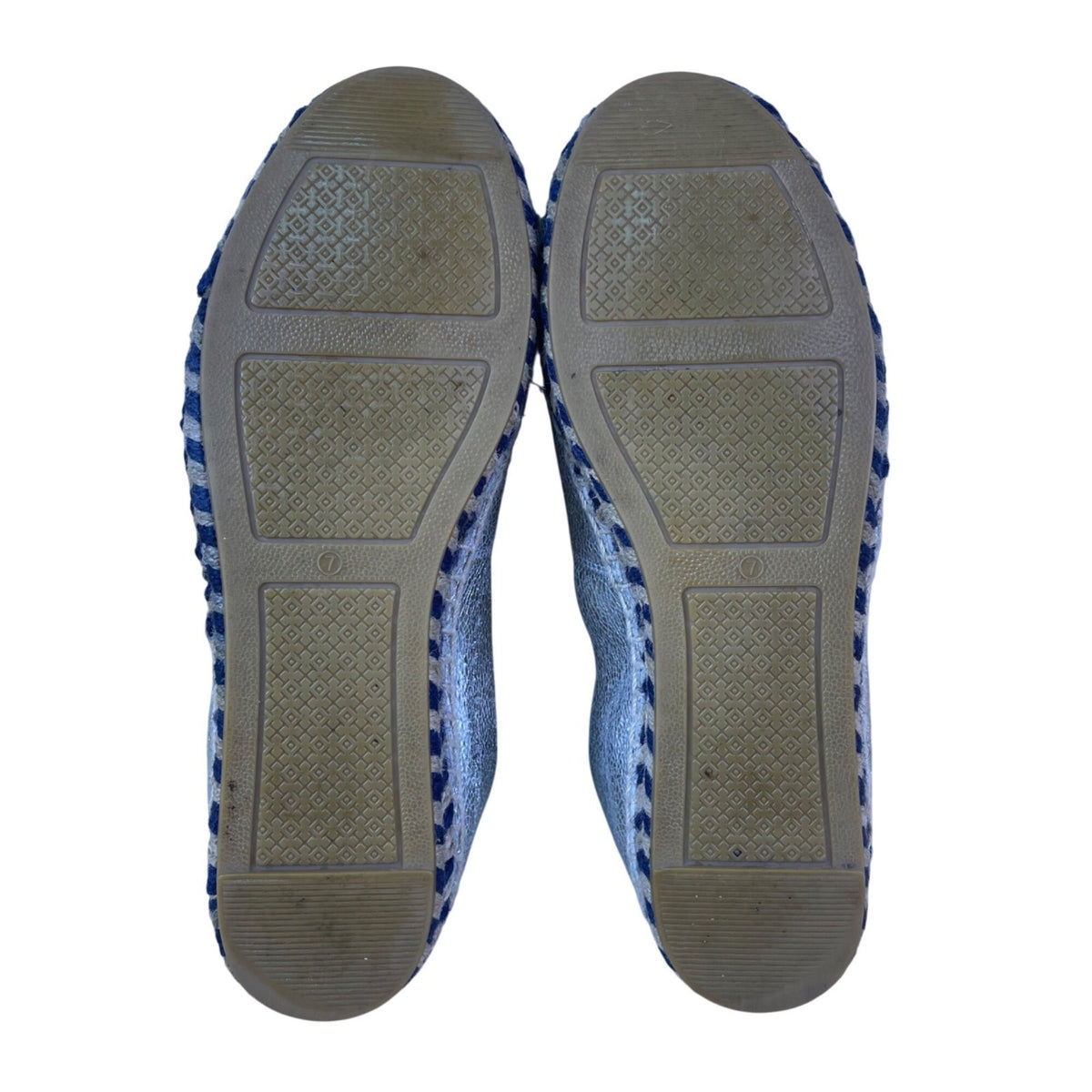 Tory Burch Women’s Silver & Blue Leather Metallic Slip-On Espadrille Shoes Sz 7M