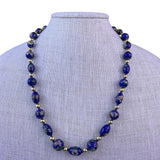Chinese Cloisonné Womens Blue Bead Necklace Floral Motifs With Gold Spacers